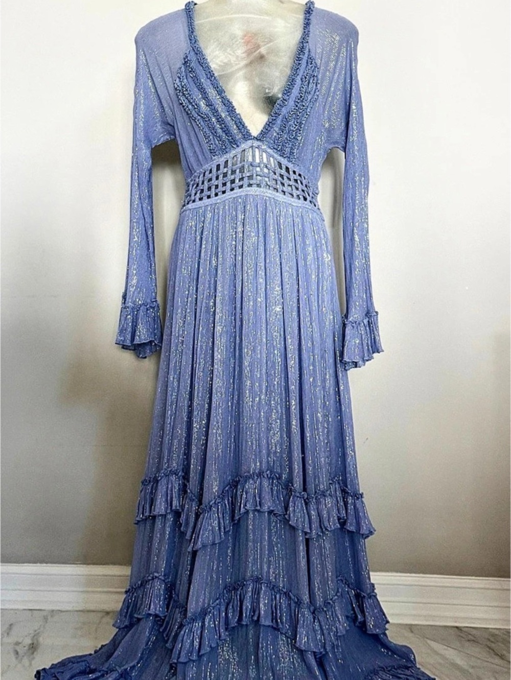 Free People Seraphina Maxi Dress Blue Metallic Medium
